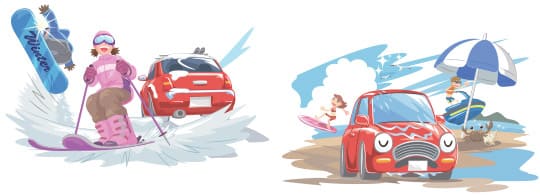 沿岸近くを走る車イメージ、雪の多い場所を走る車イメージ